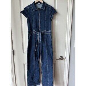 Abercrombie Kids Girls Blue Belted Waist Zip Front Denim Jumpsuit Size 15/16